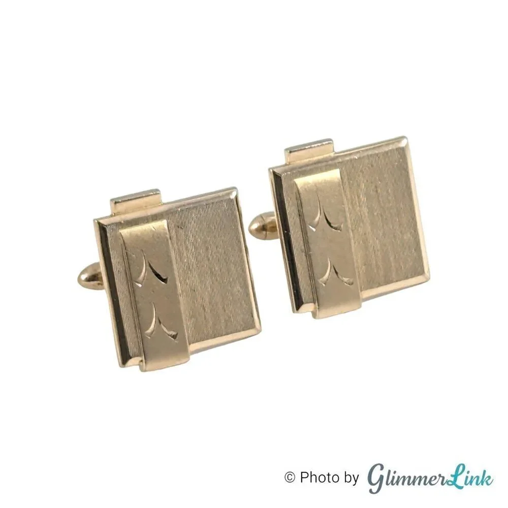 Vintage Swank Chevron Square Gold Tone Cufflinks